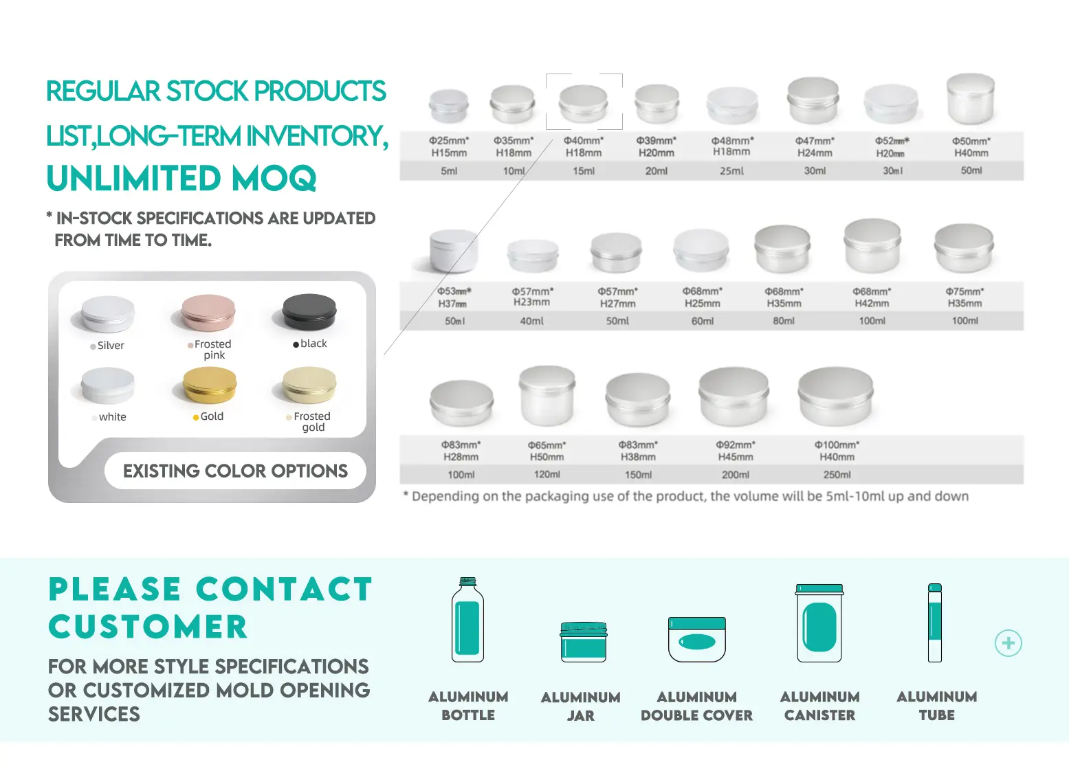 aluminum  jar size