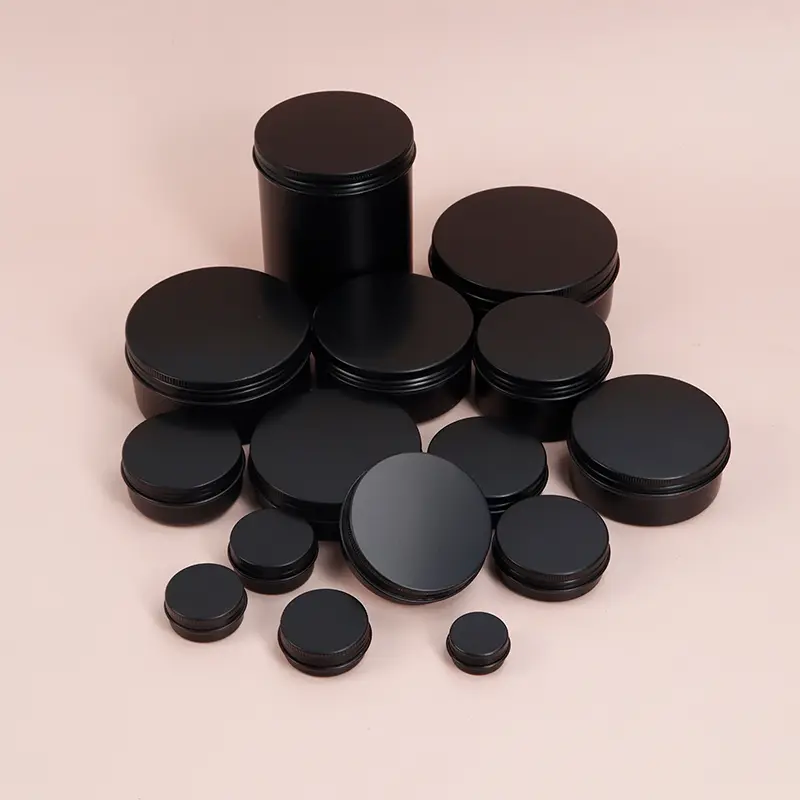 5ml--250ml Round Empty Tin Can Black Tin Screw Lid Black Aluminum Jar
