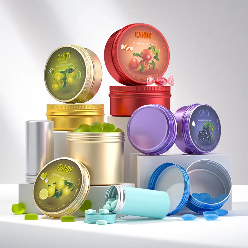 Custom Logo Aluminum Container Candy Tin with Lid for Gummies & Sweets