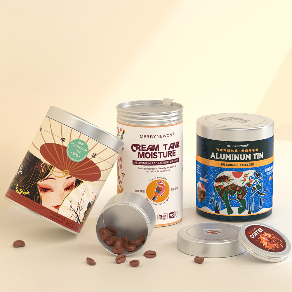 Custom Sticker and Screen-Printed Aluminum Jars for Tea and Coffee