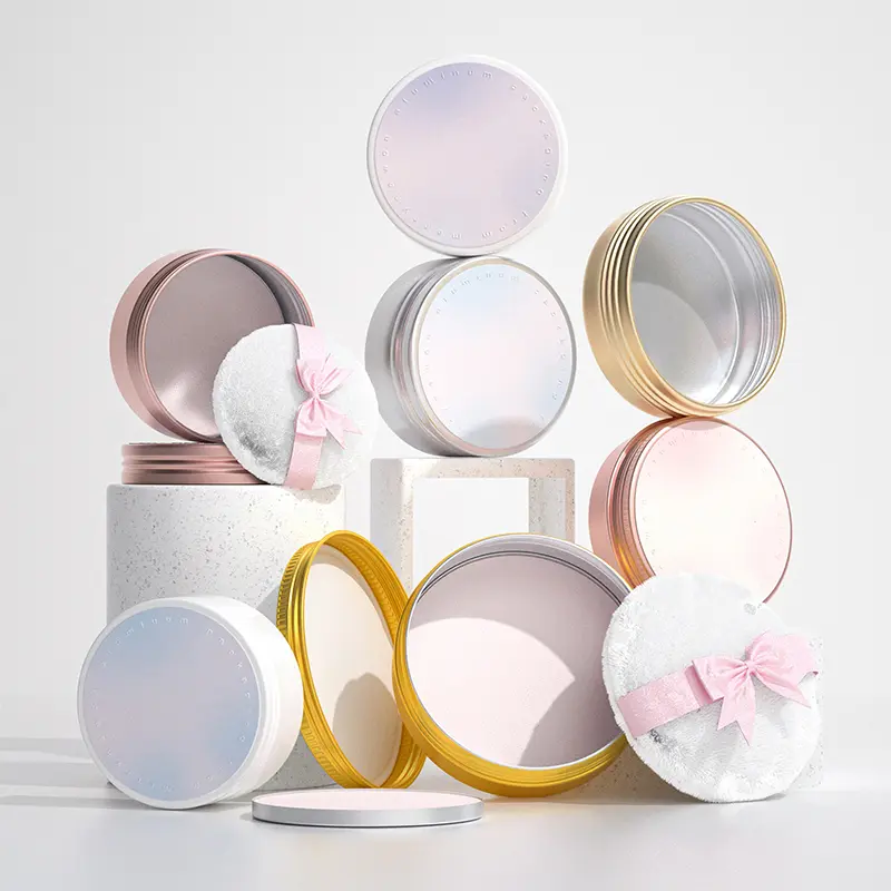 Custom Printing Cosmetic tin Aluminum Jar Blush Loose Powder Container